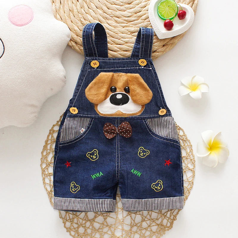 Salopette d’Été Bébé Garçon – Short en Denim avec Ourson