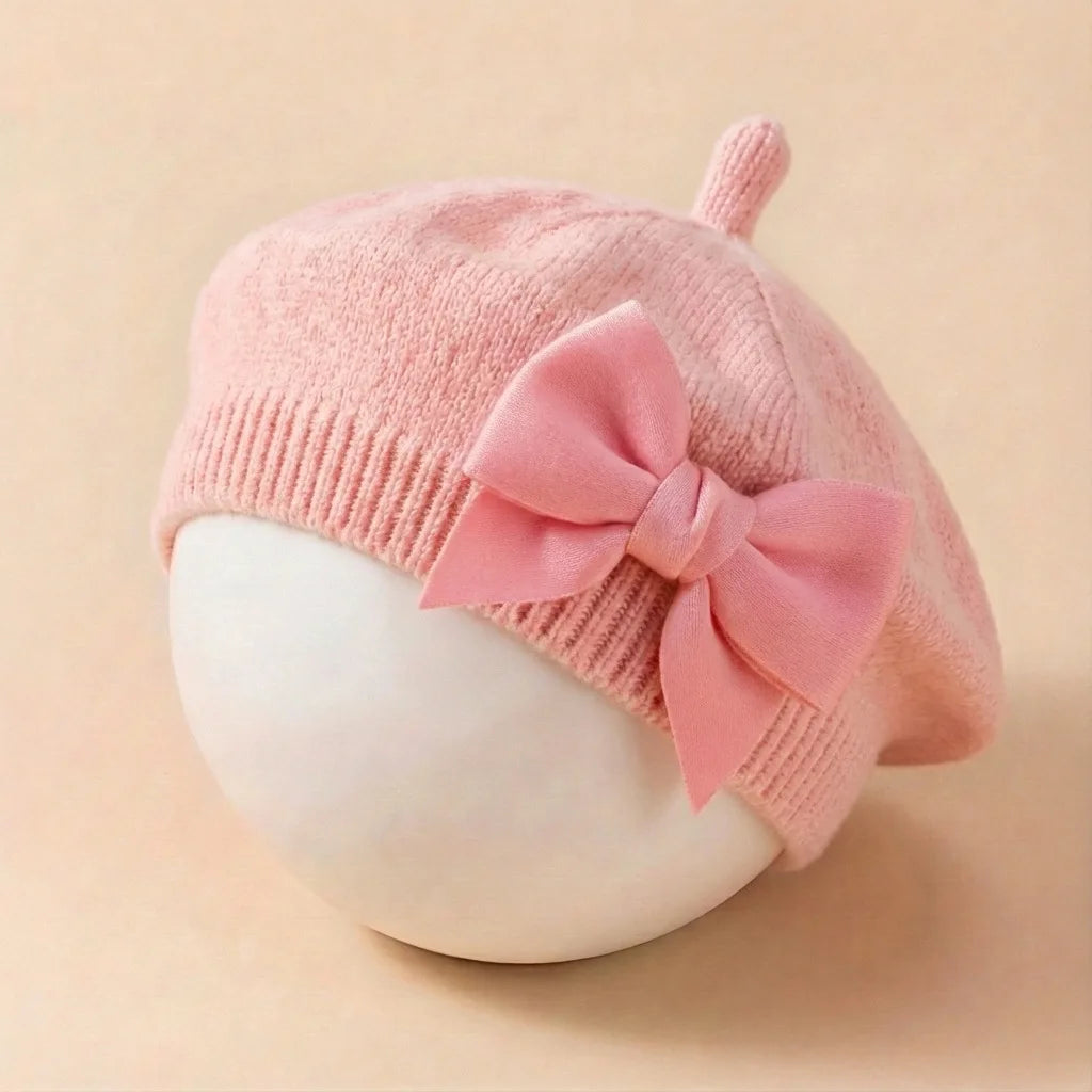 Béret bébé avec grand nœud – Chapeau élégant pour nouveau-né et petite fille