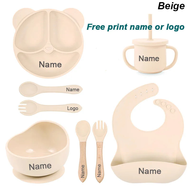 Vaisselle en silicone alimentaire pour bébé – Ensemble repas 8 pièces sans BPA, antidérapant et sécurisé