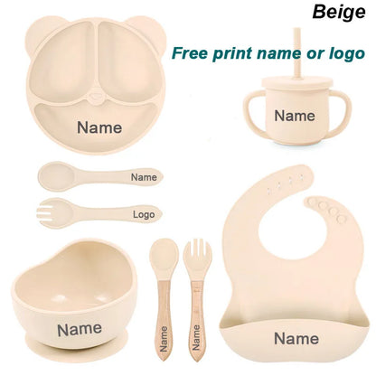 Vaisselle en silicone alimentaire pour bébé – Ensemble repas 8 pièces sans BPA, antidérapant et sécurisé