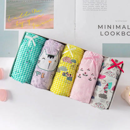Lot de Sous-Vêtements Fille 100% Coton – Motifs Chats Mignons & Confort Doux