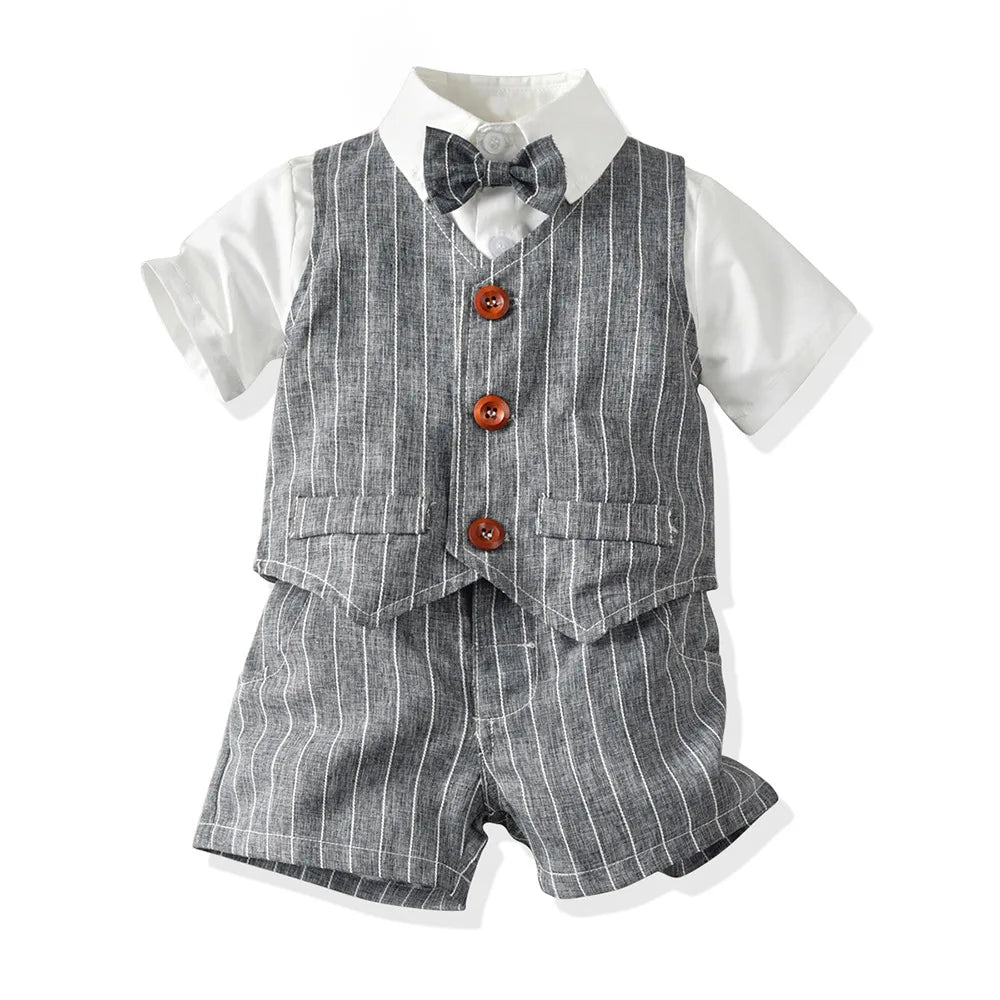 Ensemble de vêtements formels rayés pour garçons, blazers, pantalons en émail pour bébé, olympiques de mariage pour enfants, olympiques de fête