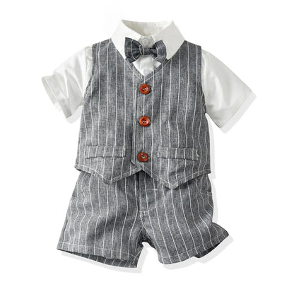 Ensemble de vêtements formels rayés pour garçons, blazers, pantalons en émail pour bébé, olympiques de mariage pour enfants, olympiques de fête