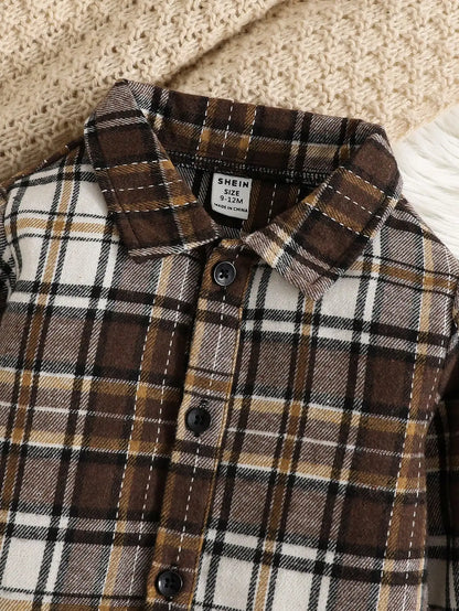 Ensemble Bébé Automne-Hiver en Velours Côtelé – Chemise à Manches Longues & Salopette