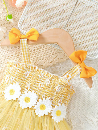 Ensemble Été Fille 2 Pièces – Robe Jaune “Marguerites” + Chapeau Assorti (1–2 ans)