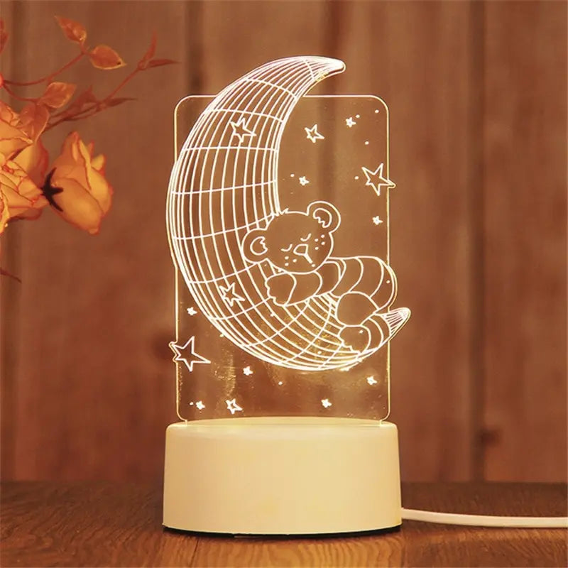 Veilleuse LED Acrylique 3D – Lampe de Chevet Décorative (Cadeau & Ambiance)