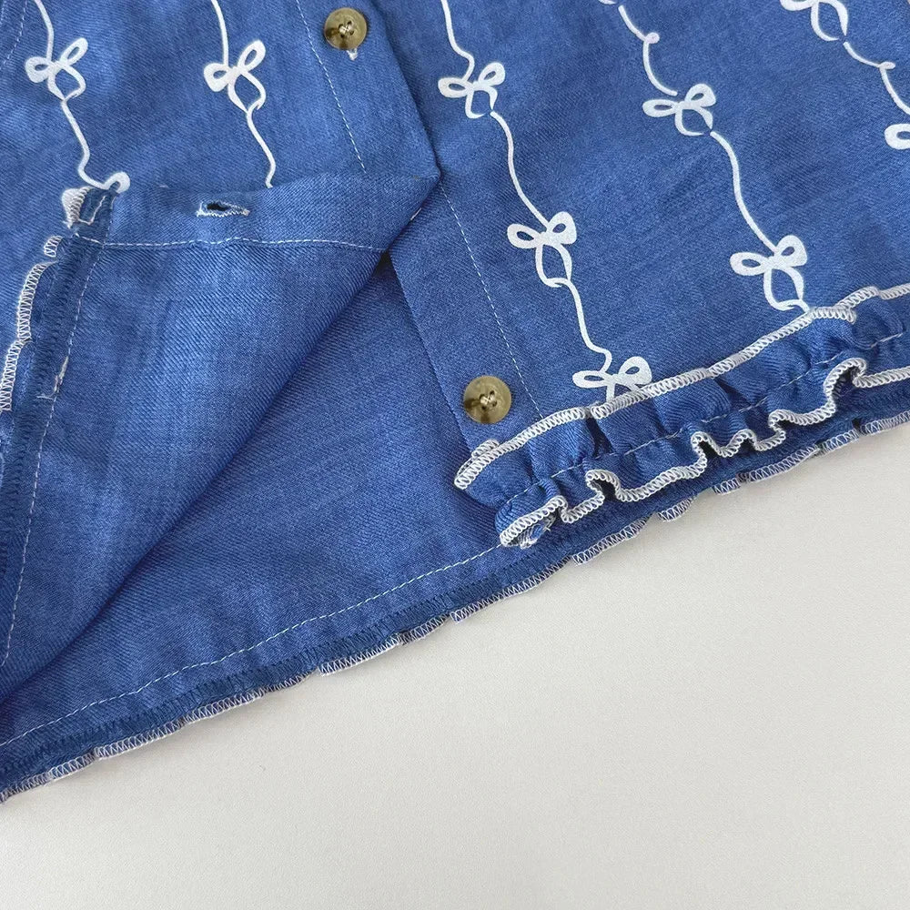 Ensemble Fille 2 Pièces Bleu – Haut Sans Manches Brodé & Pantalon (4–6 ans)