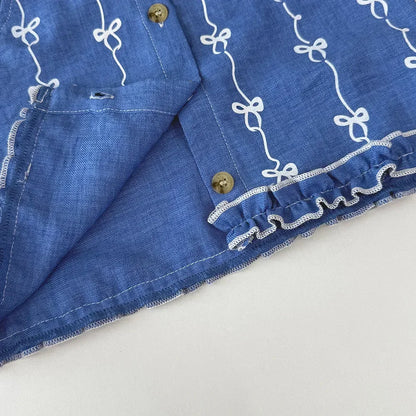 Ensemble Fille 2 Pièces Bleu – Haut Sans Manches Brodé & Pantalon (4–6 ans)