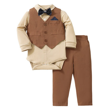 Tenue de gentleman à manches longues pour garçon, ensemble de barboteuses monochromes pour bébé, vêtements pour nouveau-né imbibés, premier anniversaire, printemps et automne, 3-36 mois