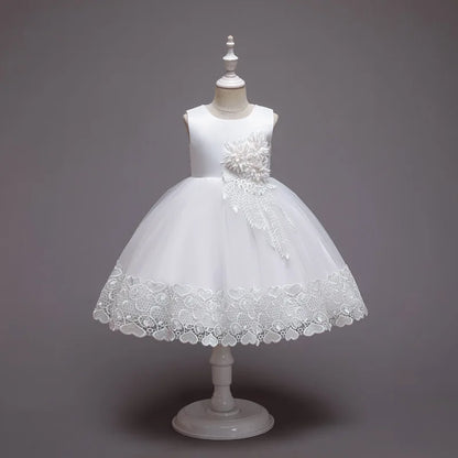 Robe de Princesse en Dentelle & Fleurs – Cérémonie Élégante pour Fille