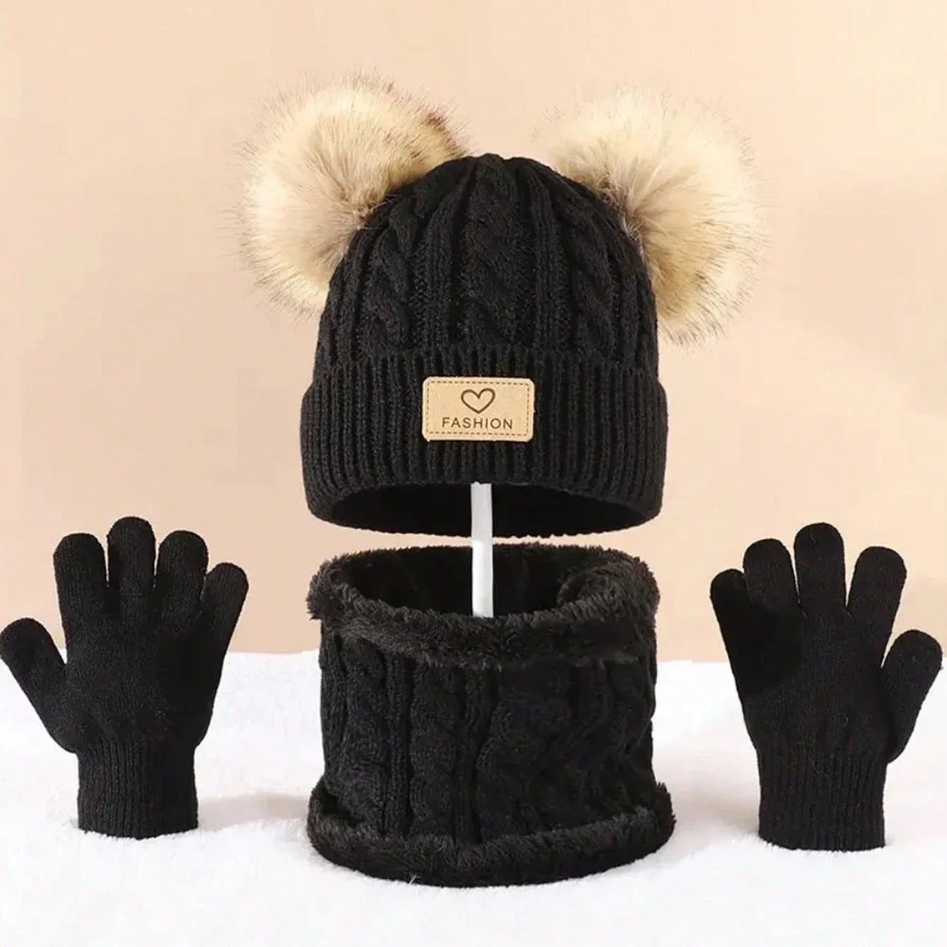 Ensemble hiver enfant 3 pièces – Bonnet, cache-cou et gants chauds