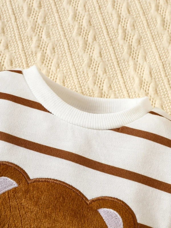 Barboteuse bébé rayée avec ours – J’aime maman & papa | Douce & confortable