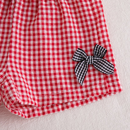 Ensemble Petite Princesse – Tenue d’Été Bébé Fille à Carreaux