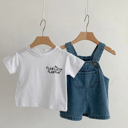 Ensemble bébé été 2 pièces – T-shirt en coton & salopette pantalon décontractée (0 à 3 ans)