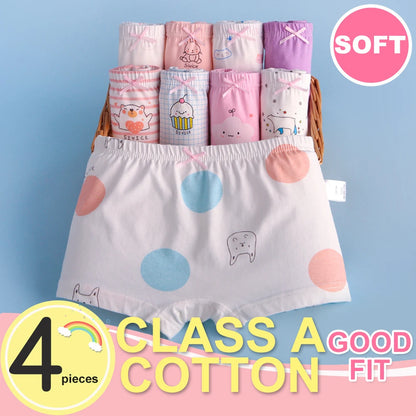 Culotte Anti-Adorable en Coton pour Fille de 3 à 8 Ans, Sous-vêtement Doux et Respirant, Motif Dessin Animé, Collection Été, 2024, 4 Pièces