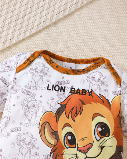 Ensemble Bébé Garçon Lion – Haut Imprimé, Pantalon & Chapeau (0–18 Mois)