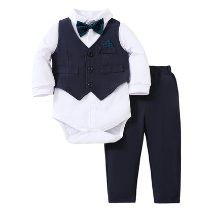 Tenue de gentleman à manches longues pour garçon, ensemble de barboteuses monochromes pour bébé, vêtements pour nouveau-né imbibés, premier anniversaire, printemps et automne, 3-36 mois