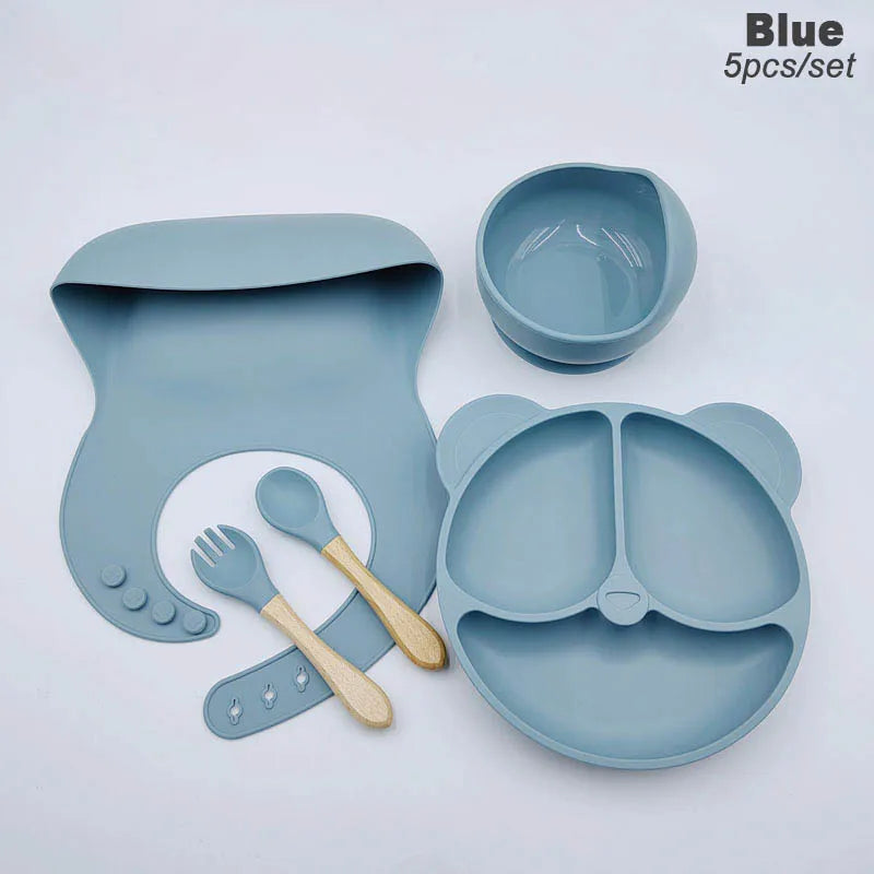 Vaisselle en silicone alimentaire pour bébé – Ensemble repas 8 pièces sans BPA, antidérapant et sécurisé