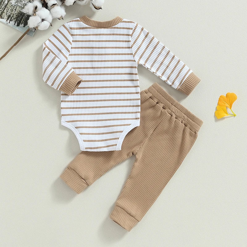Ensemble bébé garçon automne 2 pièces – Barboteuse rayée & pantalon confortable (0 à 24 mois)