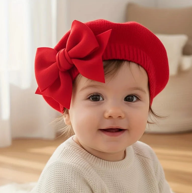 Béret bébé avec grand nœud – Chapeau élégant pour nouveau-né et petite fille