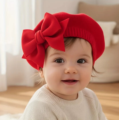 Béret bébé avec grand nœud – Chapeau élégant pour nouveau-né et petite fille