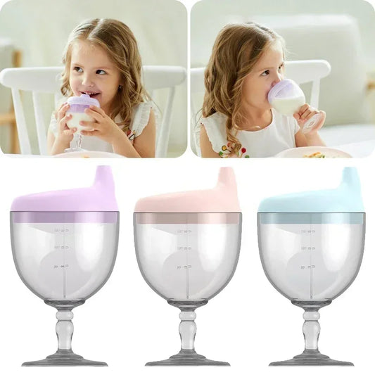 Novelty Wine Glass Shaped Sippy Cup with Lid 150ml Baby Learning Drinking Bottle Kids Toldder Nursing Bottle Infant Feeding Cups