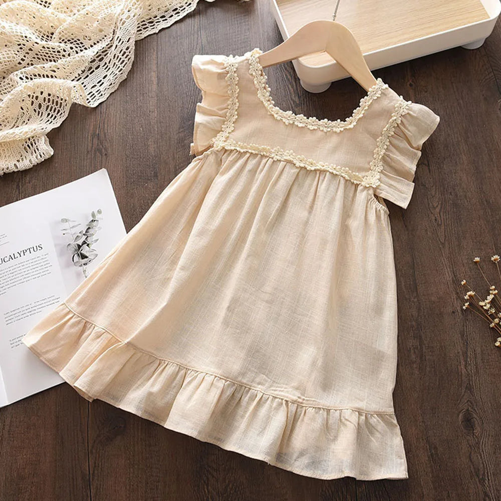 Robe Vintage Brodée Fleurie – Beige Crème (Fille)
