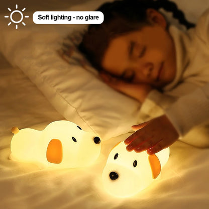 Veilleuse Chiot Bébé Silicone Tactile – Lampe Nuit Apaisante Rechargeable