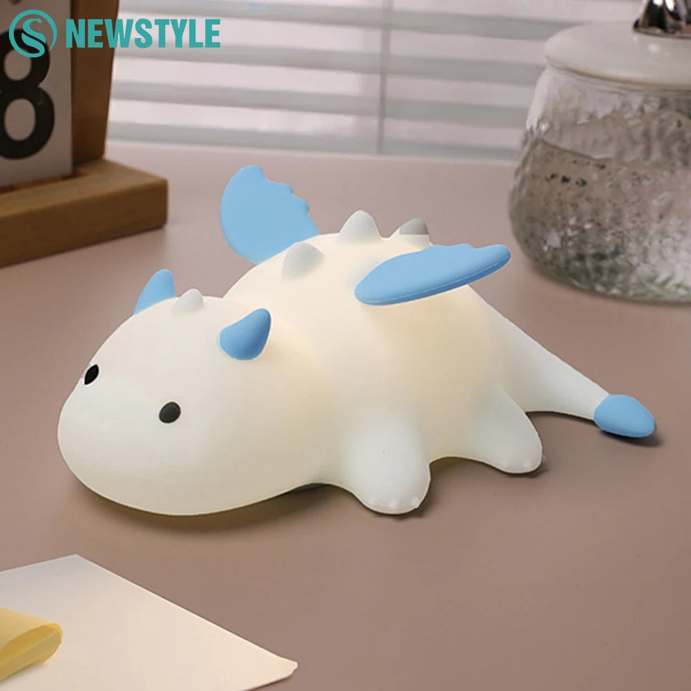 Veilleuse bébé dragon en silicone tactile rechargeable – Lampe de nuit douce pour chambre d’enfant