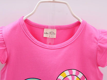 Ensemble Fille Été “Lollipop” – T-shirt + Short/Short-jupe imprimé (4–6 ans)