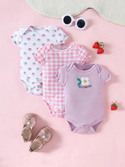 Lot de 3 bodys bébé fille – Motifs animaux & éléphant, coton doux
