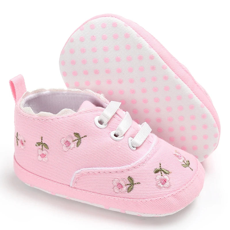Chaussures premiers pas bébé fille – Semelle souple antidérapante – Fermeture scratch (0–12 mois)