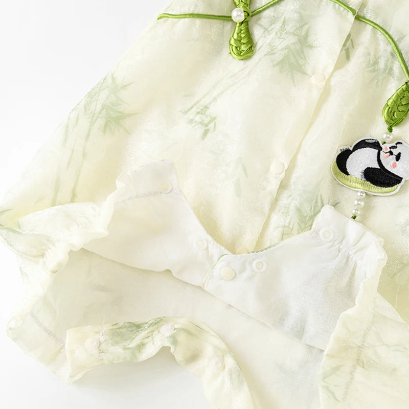 Combinaison bébé fille style Cheongsam chinois – Motif panda – 0 à 24 mois