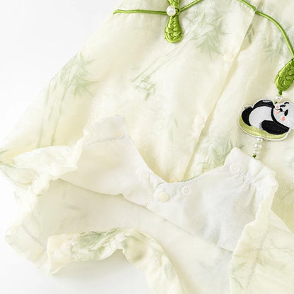 Combinaison bébé fille style Cheongsam chinois – Motif panda – 0 à 24 mois