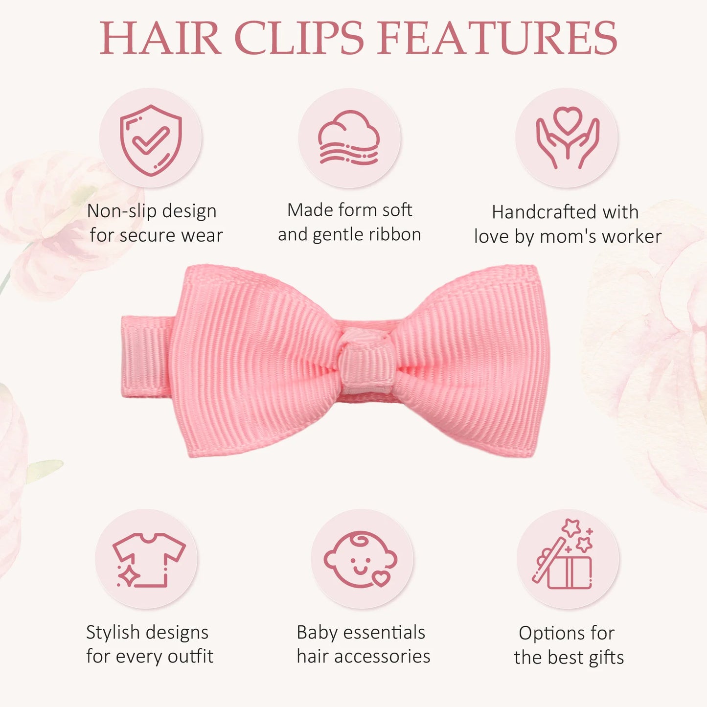 10/20 Pcs Boutique Tiny Baby Bows Grosgrain 2" Hair Bows Non-Slip Full Lined Alligator Clips for Baby Girls Toddlers