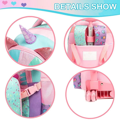 Sac à dos à roulettes pour filles – Cartable scolaire robuste avec roulettes, grande capacité – Primaire