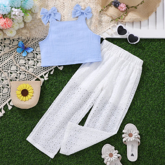 Ensemble Bébé Chic – Haut Bleu Ciel & Pantalon Blanc