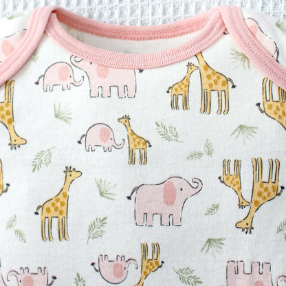 Lot de 3 bodys bébé fille – Motifs animaux & éléphant, coton doux