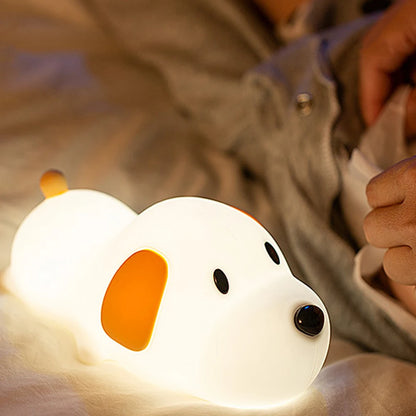 Veilleuse Chiot Bébé Silicone Tactile – Lampe Nuit Apaisante Rechargeable