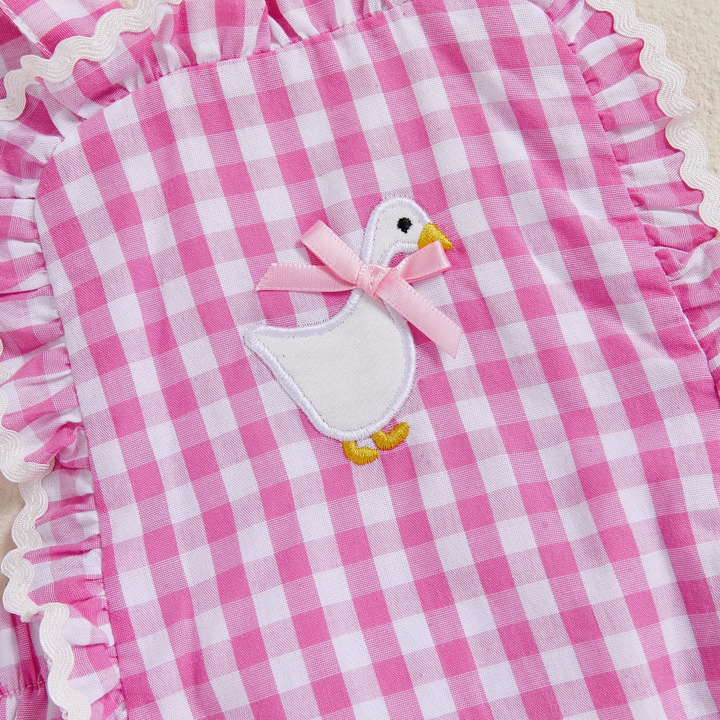 BeQeuewll été bébé fille body salopette douce sans manches Plaid broderie canard barboteuse mignon nœud dos nu nouveau-né vêtements