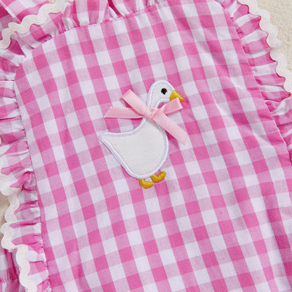 BeQeuewll été bébé fille body salopette douce sans manches Plaid broderie canard barboteuse mignon nœud dos nu nouveau-né vêtements