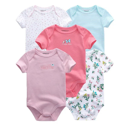 Lot de 5 bodys bébé – 100 % coton, manches courtes, confort quatre saisons