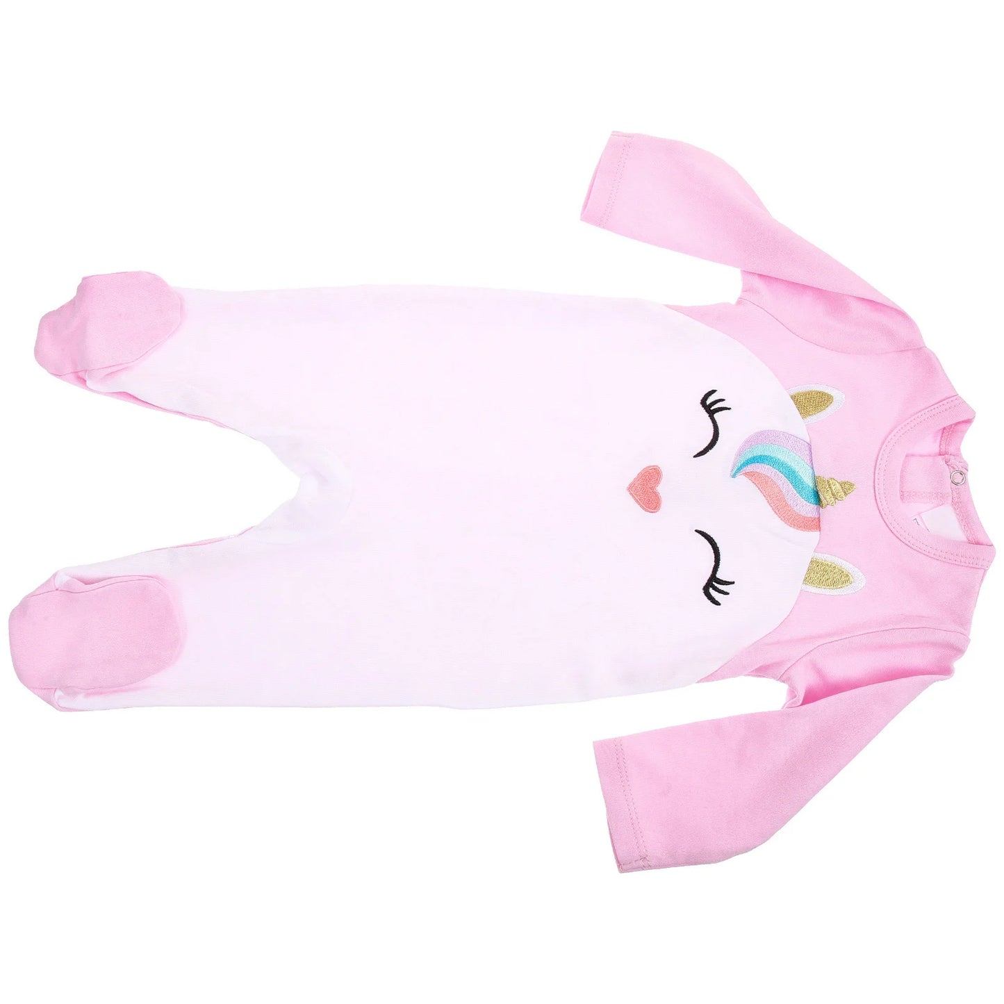 Pyjama licorne bébé fille en coton – Barboteuse à pieds manches longues