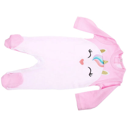 Pyjama licorne bébé fille en coton – Barboteuse à pieds manches longues