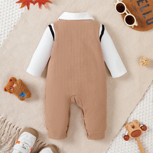 Combinaison Bébé Petit Gentleman – Jumpsuit Manches Longues avec Ourson
