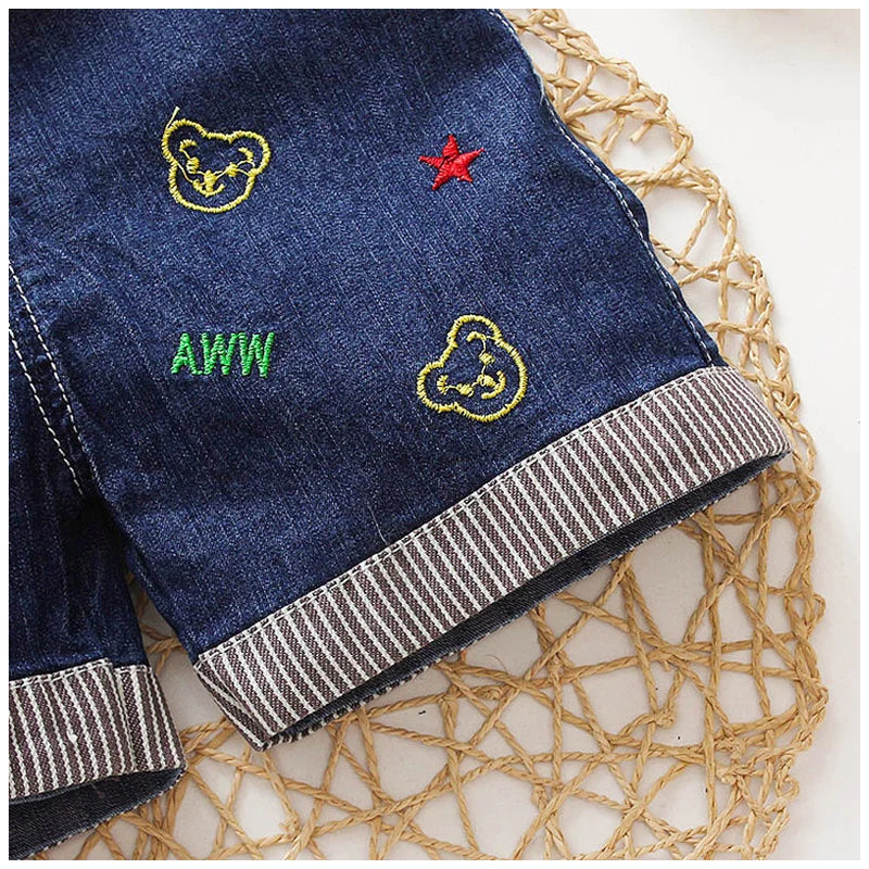 Salopette d’Été Bébé Garçon – Short en Denim avec Ourson