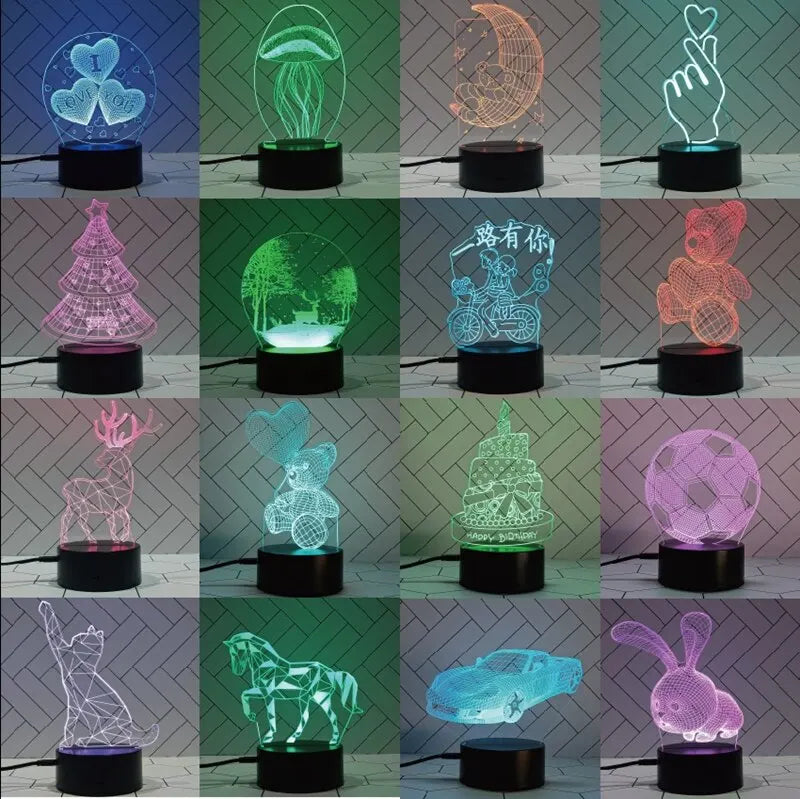 Veilleuse LED Acrylique 3D – Lampe de Chevet Décorative (Cadeau & Ambiance)