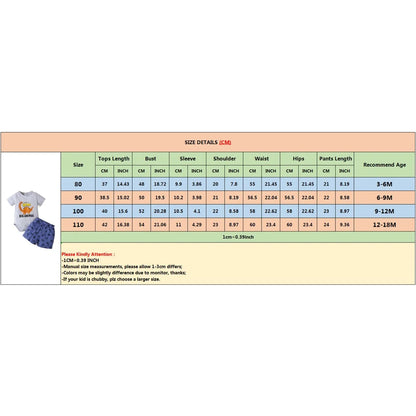 Ensemble d’été bébé garçon 2 pièces (3 à 18 mois) – Body manches courtes et short imprimé lion