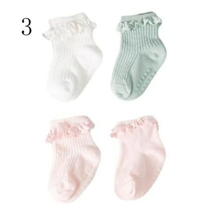 Lot de 4 Chaussettes Bébé Antidérapantes – Douces & Chaudes