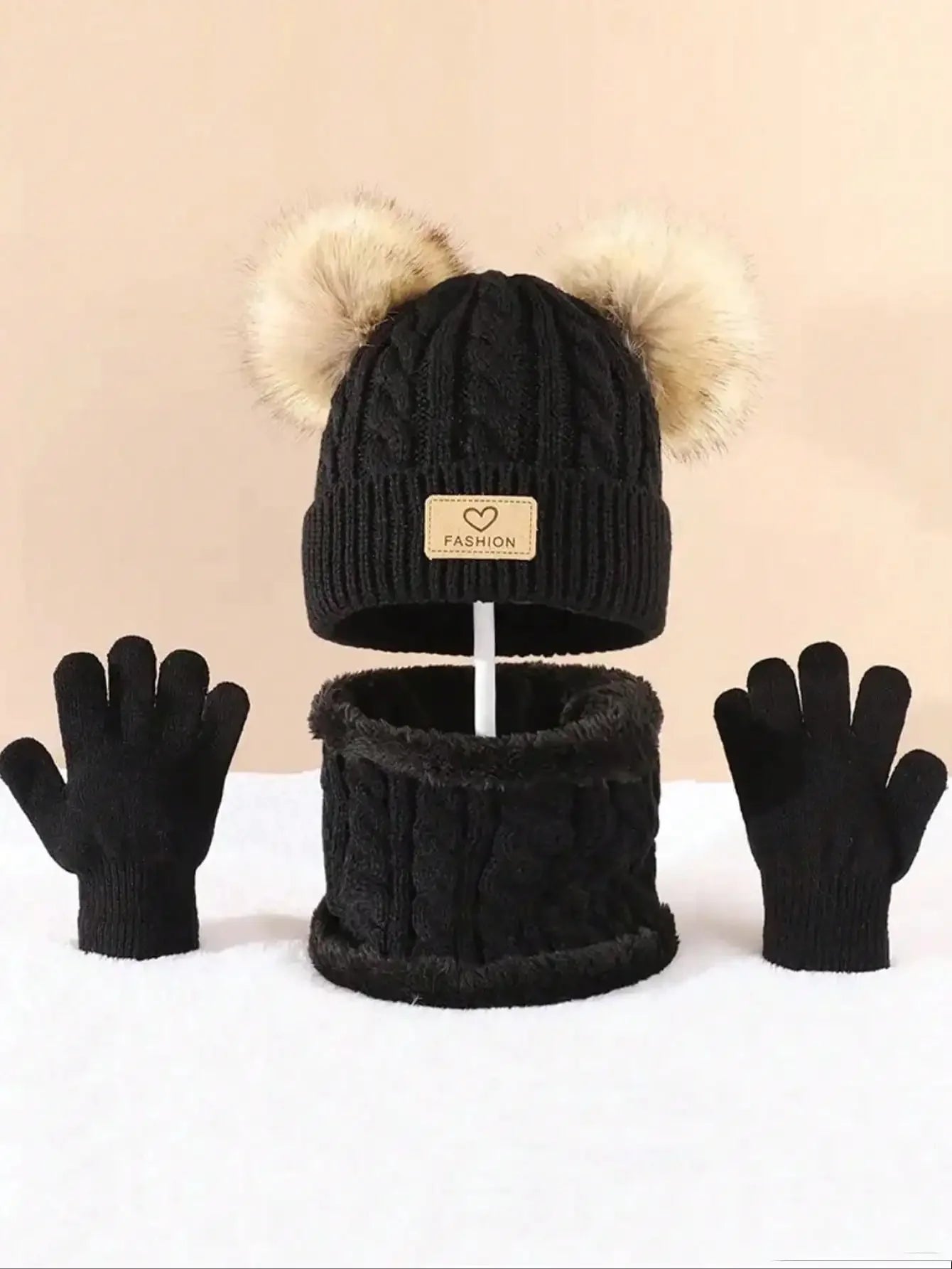Ensemble hiver enfant 3 pièces – Bonnet, cache-cou et gants chauds